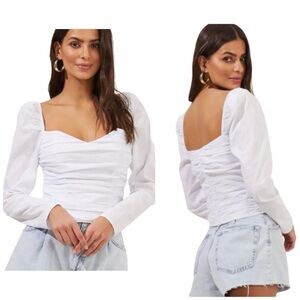 ASTR The Label White Ruched Boned Corset Puff Sleeve Top Sz S NEW